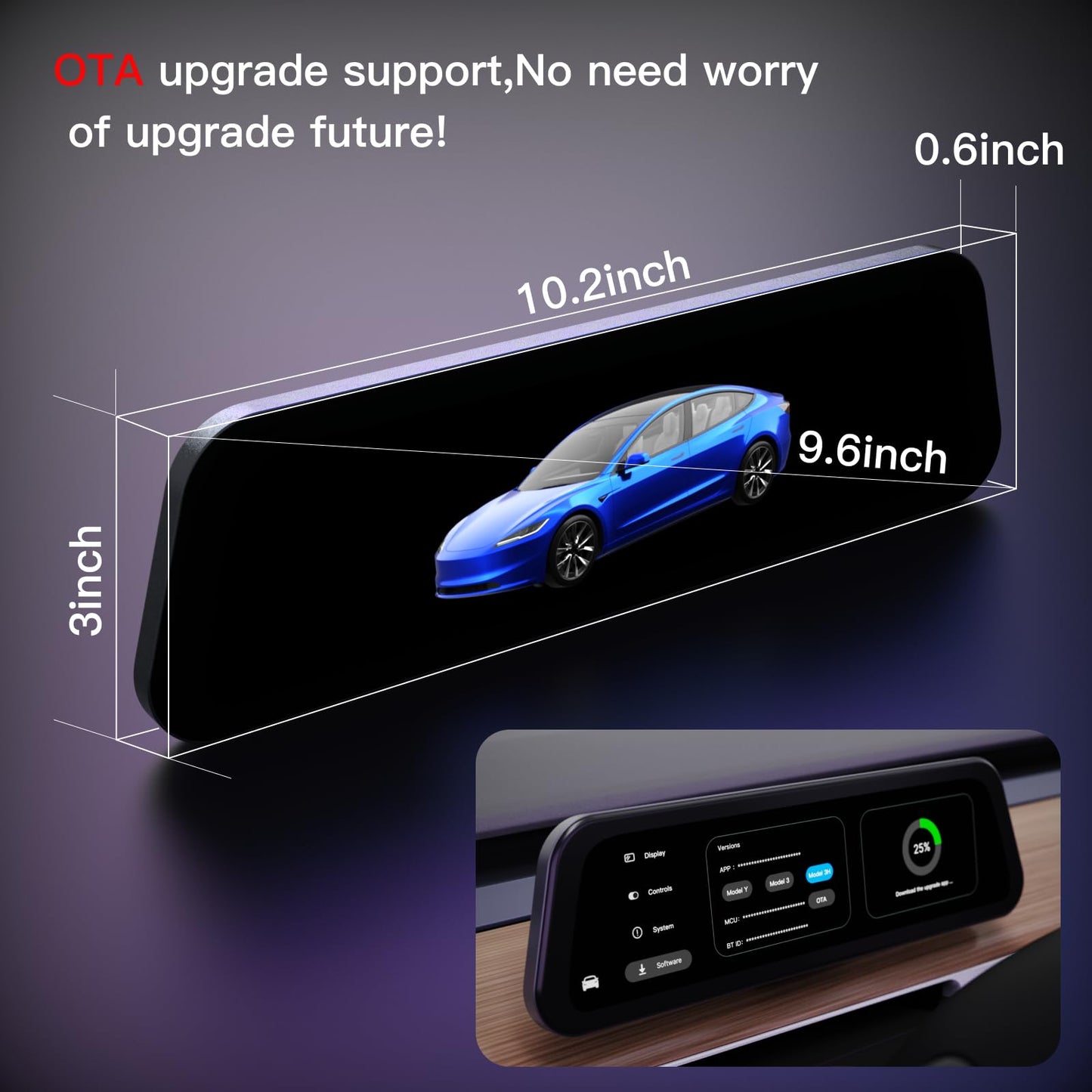 HotSunTesTec 9.6" Tesla Heads Up Display with Android Auto & OTA Updates