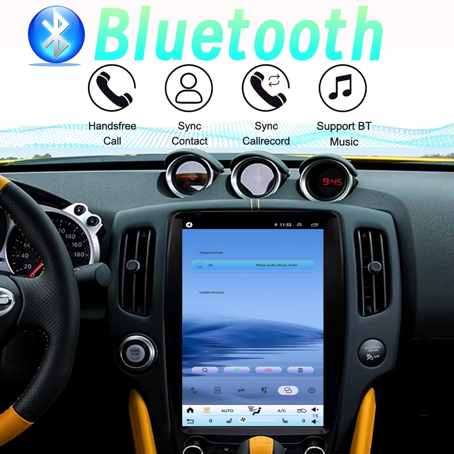 Android 14 Tesla Style Head Unit for Nissan 370Z with GPS & CarPlay