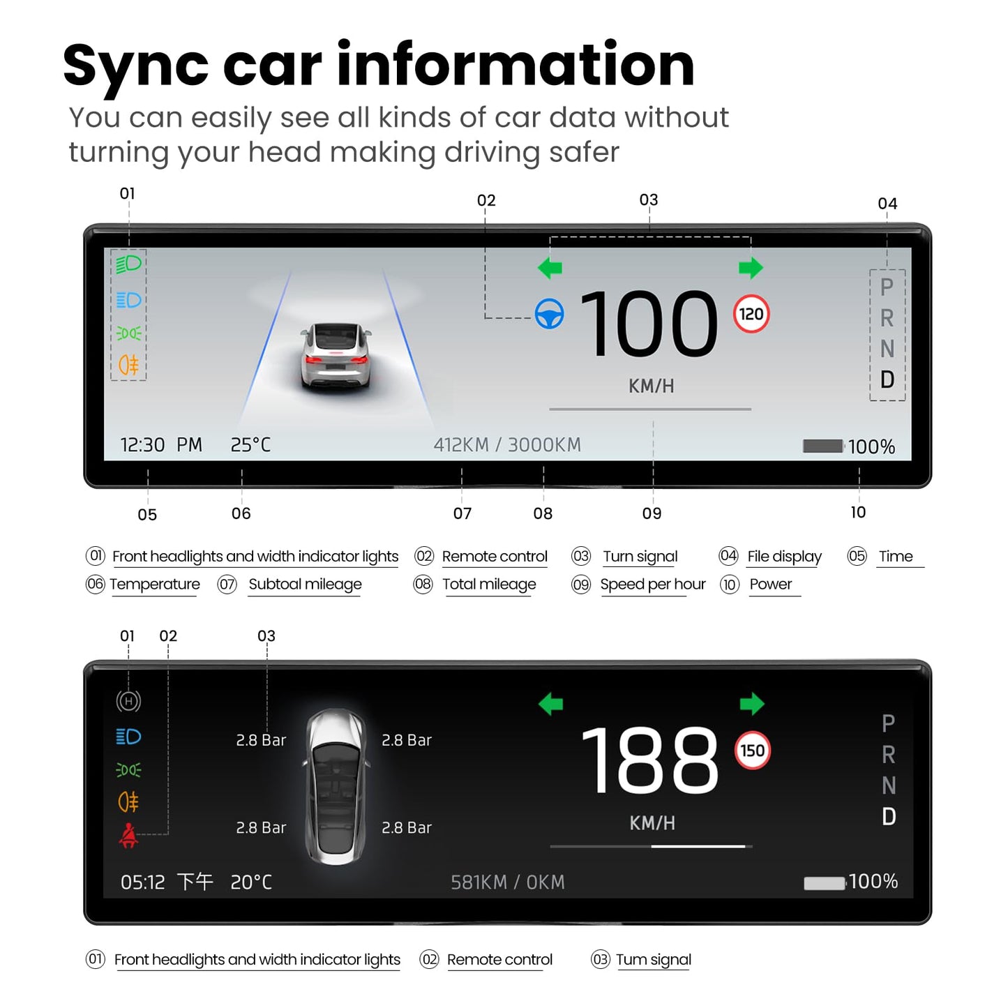 Ultra-Thin Tesla Heads Up Display with Wireless CarPlay & Front Camera