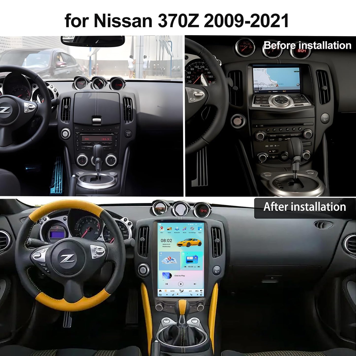 Android 14 Tesla Style Head Unit for Nissan 370Z with GPS & CarPlay