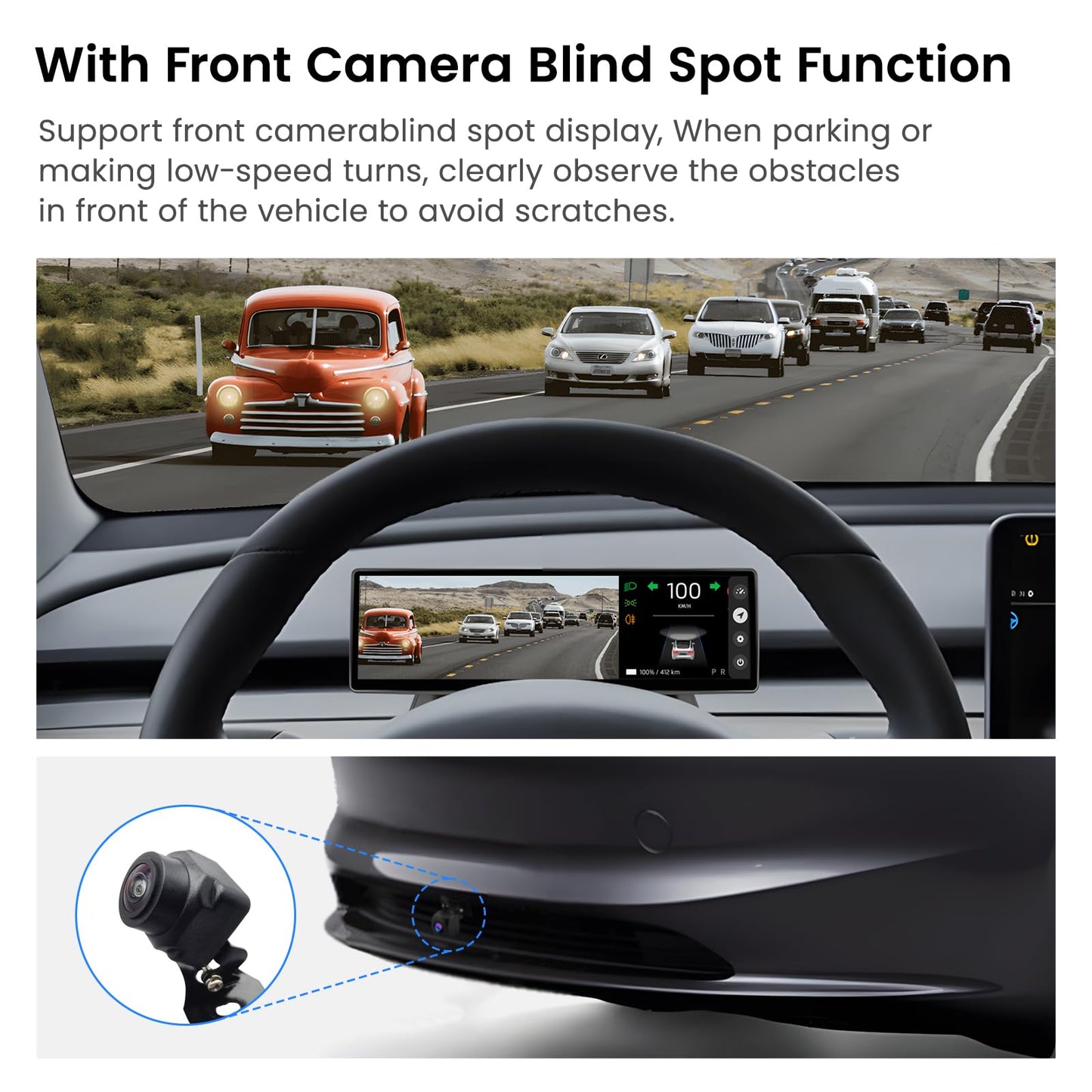 Ultra-Thin Tesla Heads Up Display with Wireless CarPlay & Front Camera