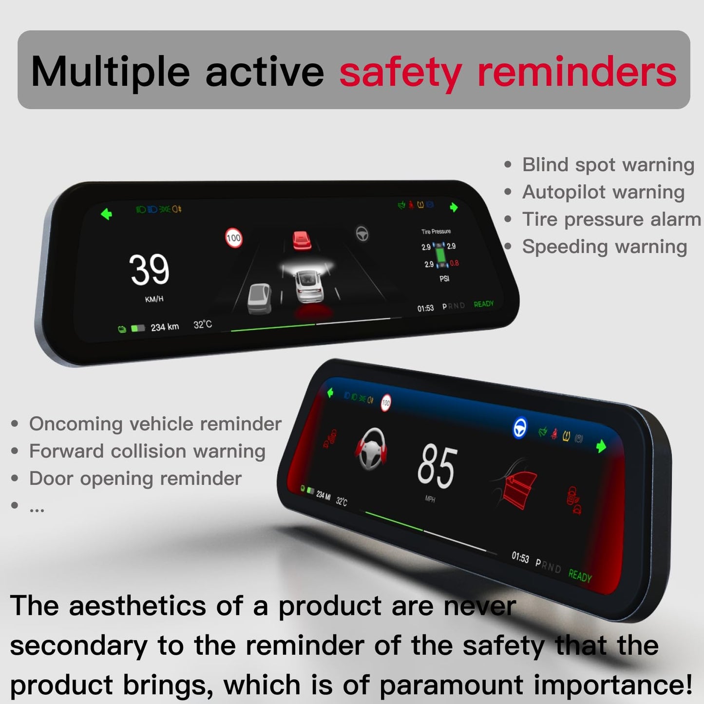 HotSunTesTec 9.6" Tesla Heads Up Display with Android Auto & OTA Updates
